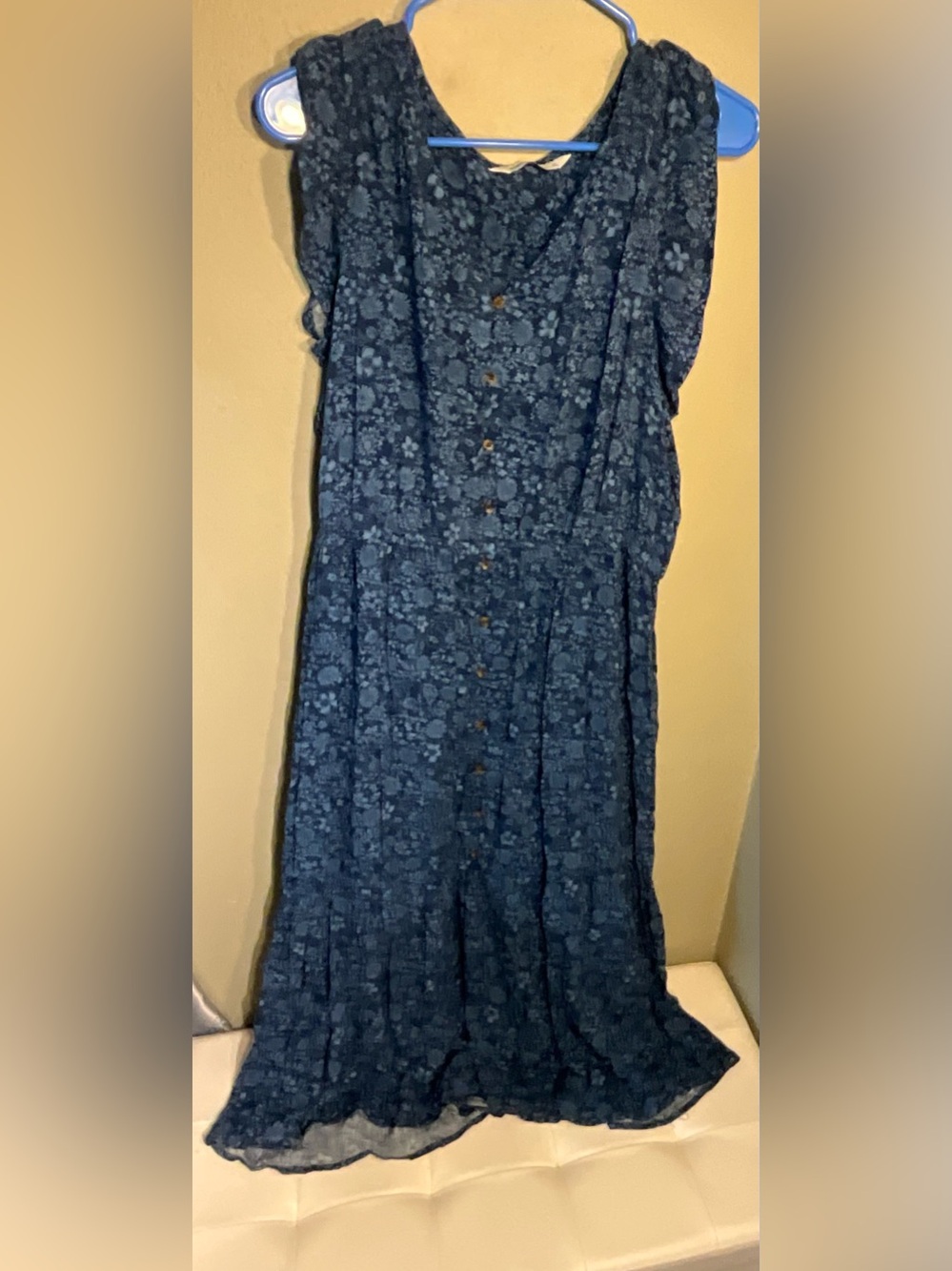 NWT Sonoma Navy Blue Floral Midi Dress with Button Front XL
